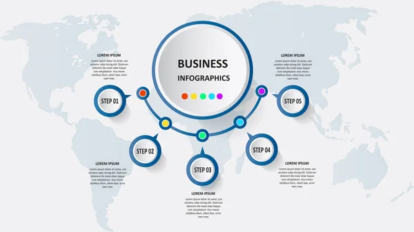 Infografica d'affari astratta nella forma di forme colorate collegate tra loro da linee e passi. EPS 10 . — Vettoriale Stock