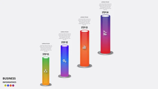 Abstraktní business infografiky v podobě barevných lahví divize, ikony a text. EPS 10. — Stockový vektor
