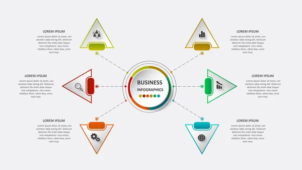 Infografías de negocios abstractas en forma de figuras de colores conectadas entre sí por líneas y pasos. EPS 10 . — Vector de stock