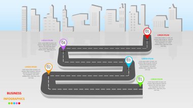 İş infographics bir otomobil yol yol işaretleri, işaretleri, simgeler ve metin şeklinde soyut. EPS 10.