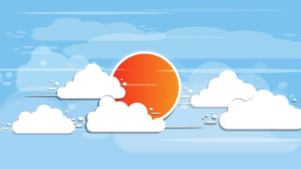 Sol naranja sobre un fondo de nubes de dibujos animados . — Foto de Stock