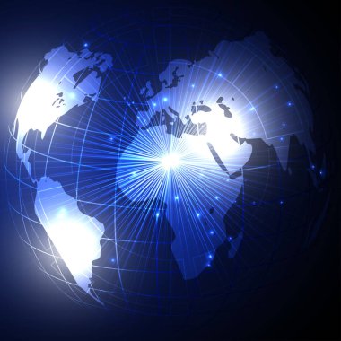 HUD elementlerle dolu gelecekçi bir Dünya gezegeninin vektör çizimi. Bilim, gelecekçi, ağ, ağ konsepti, iletişim, yüksek teknoloji. EPS 10.