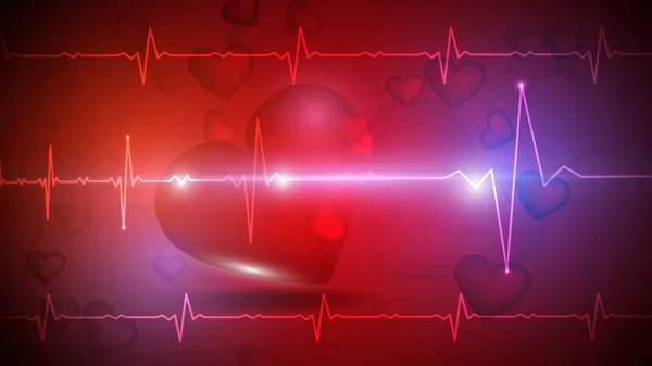 Vector illustration of a human heart on the background of a glowing heart rate graphic. Medicine, health, heart rate, healthy lifestyle. EPS 10.