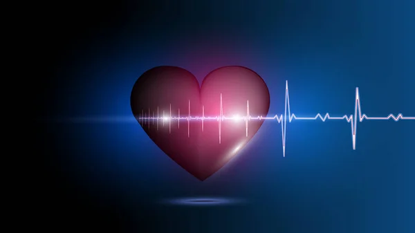 Ilustração vetorial de um coração humano no fundo de um gráfico de frequência cardíaca brilhante. Medicina, saúde, ritmo cardíaco, estilo de vida saudável. EPS 10 . —  Vetores de Stock