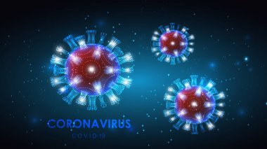 Parlak vektör arkaplanındaki koronovirüs parçacıklarının vektör çizimi. Salgın, salgın, ilaç, virüs aşısı. EPS 10.