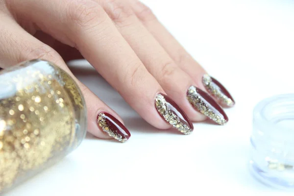 Gouden mousserend nail art — Stockfoto