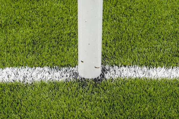 White Line Marking Artificial Green Grass Soccer Field — Stock Photo, Image
