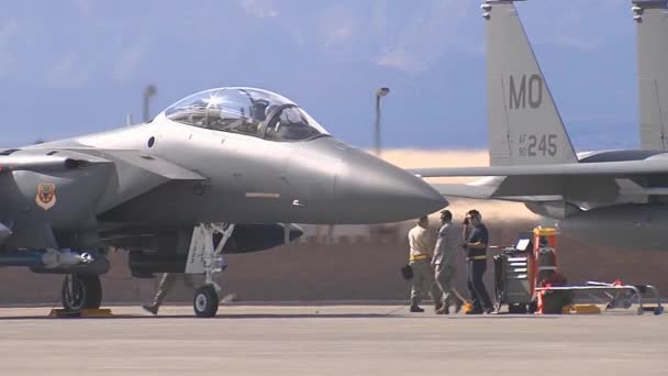 F 15 Adler auf roter Fahne — Stockvideo