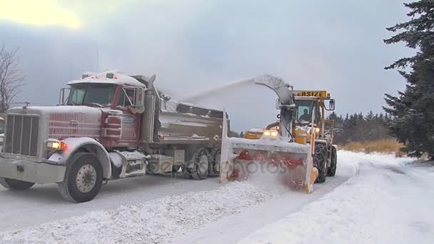 Trucks clearing snow off road — Stock Video