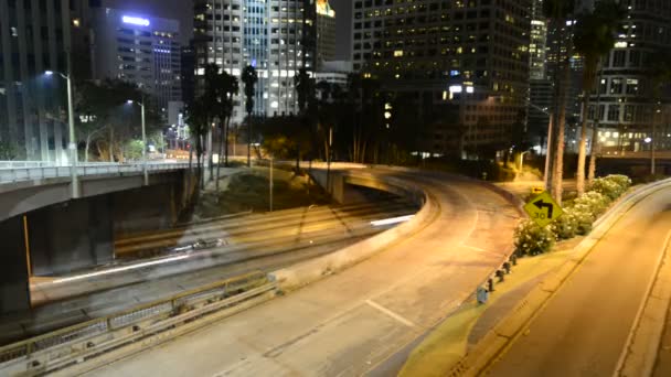 Downtown los angeles traffic light trails — Stock Video