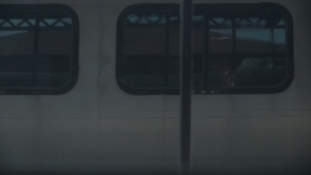 Поезд, проходящий через станцию — стоковое видео