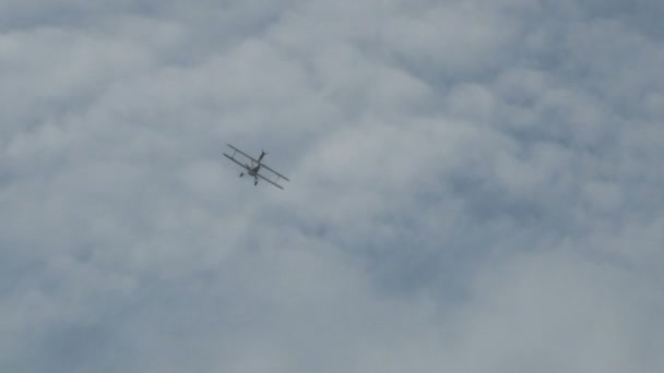 女人表演者站在屋顶的飞机挥手 — 图库视频影像