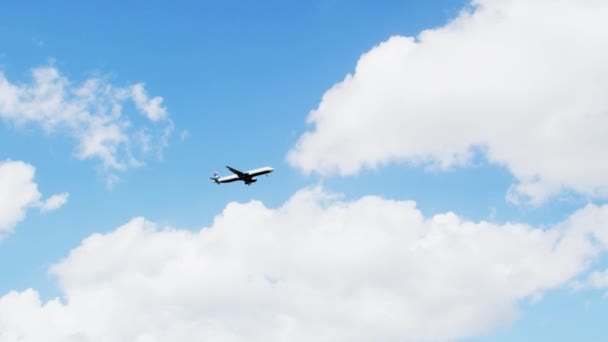 明るく青い空で飛行機 — ストック動画