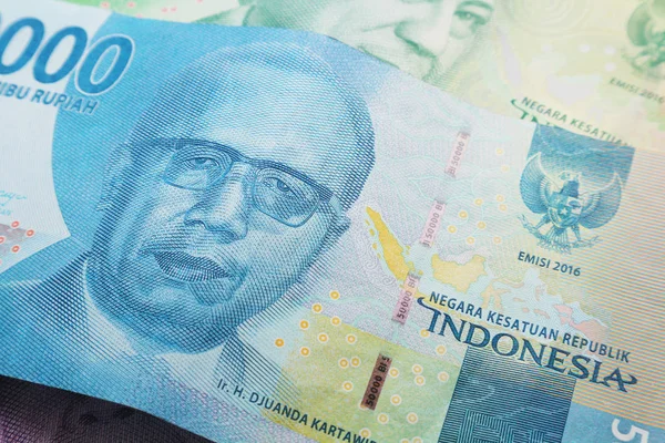 Fragment Indonesian Banknote Fifty Thousand Rupees Portrait Djuanda Kartawijaja Money — Stock Photo, Image