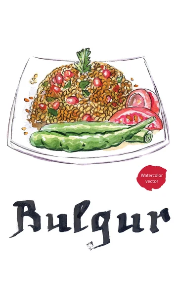 Bulgur mit Paprika, Tomaten und Granatapfel — Stockvektor