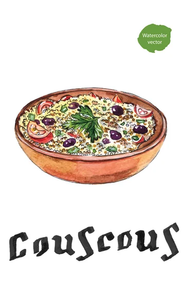 Cocina tradicional árabe - Couscous — Vector de stock