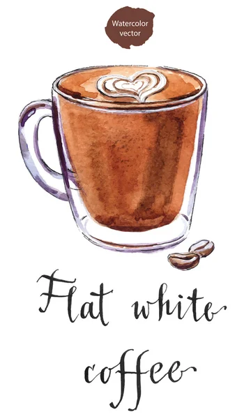 Eine gläserne Tasse weißen flachen Kaffee — Stockvektor