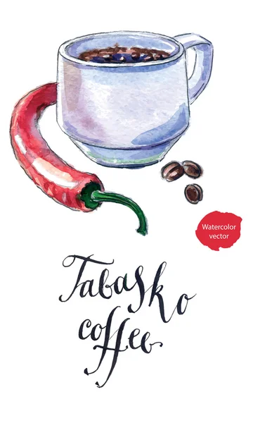 Чашка черного кофе с перцем, кофе Табаско — стоковый вектор