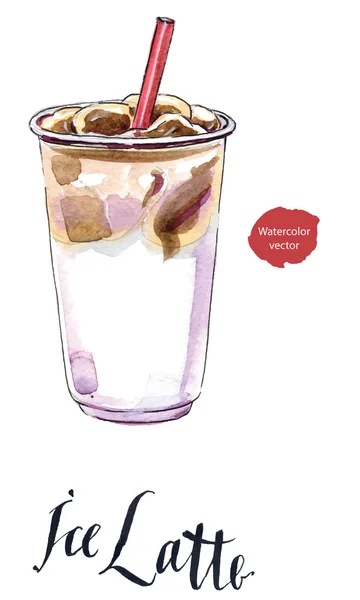 Iced latte of ijskoffie in afhaalmaaltijden cup met stro — Stockvector