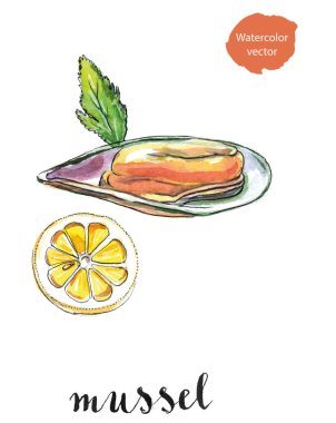 Yaprak ve limon ile açılan midye
