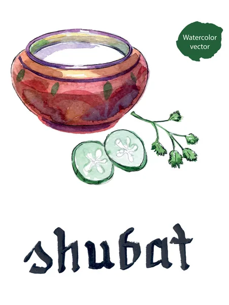Kazakh cuisine, bowl of shubat or fermented camel milk — Stock Vector