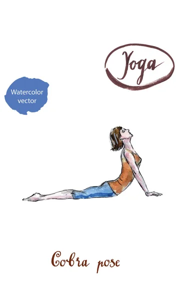 Hermosa mujer yoguini en forma deportiva practica yoga asana bhujangas — Vector de stock