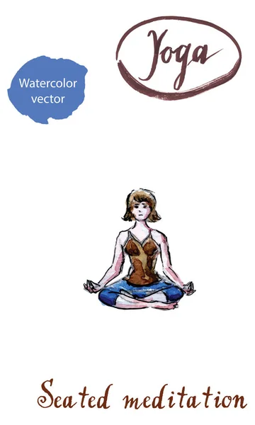 Mujer joven practicando yoga, sentada en Ardha Padmasana ejercicio — Vector de stock