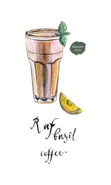 Kahve içecek Raf bardak fesleğen yaprağı ve portakal dilim ile