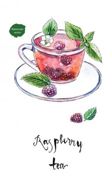 Cam bardak taze ahududu ile yaz Ahududu Çay, çiçek bir