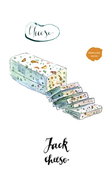 Les tranches de fromage Jack au poivre à l'aquarelle — Image vectorielle