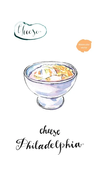 水彩のクリーム チーズ フィラデルフィア — ストックベクタ