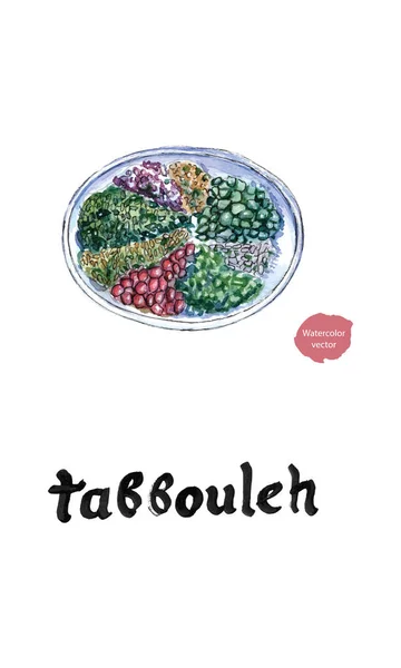 タブレ サラダ、水彩画のプレート — ストックベクタ