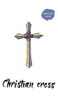 Hıristiyan haç, suluboya el çizilmiş, vektör illüstrasyon