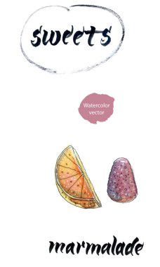 Tatlı marmelat, suluboya elle çizilmiş, vektör çizim