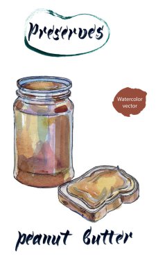 Fıstık ezmesi, suluboya elle çizilmiş, vektör, illüstrasyon