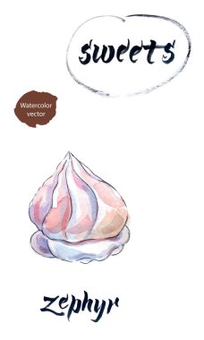 Bükülmüş zephyr, suluboya elle çizilmiş pembe, illüstrasyon vektör