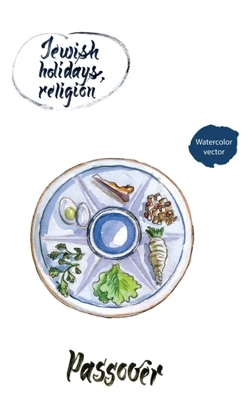Passover, Jewish holiday, watercolor hand drawn, vector illustration — Stock Vector