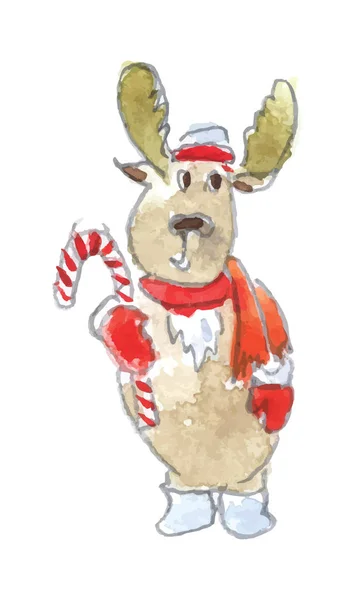 Akvarel ilustrace vánočního jelena — Stockový vektor