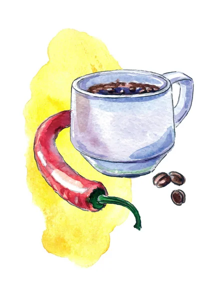 Illustration of cup of coffee with pepper — 스톡 사진