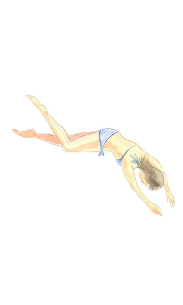 Illustration of diving girl in swimsuit — Stock Photo, Image