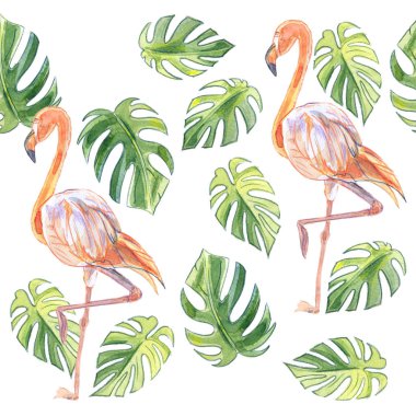 Palmiye ve flamingo yaprakları deseni