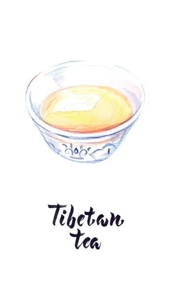 Tibet Çayının Suluboya Çizimi Vektör Illüstrasyonu — Stok Vektör