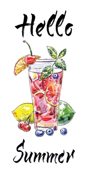 Sommar Cocktail Handritad Vektor Illustration Akvarell — Stock vektor