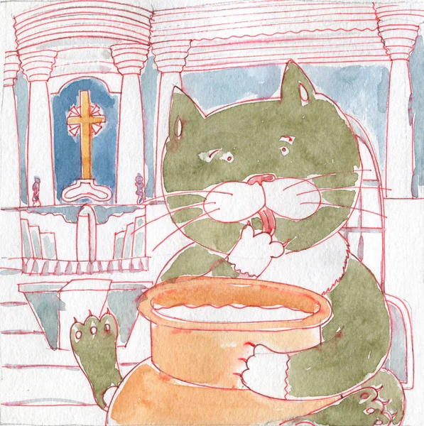 Dětská Ilustrace Akvarel Přátelství Kočky Myši — Stock fotografie