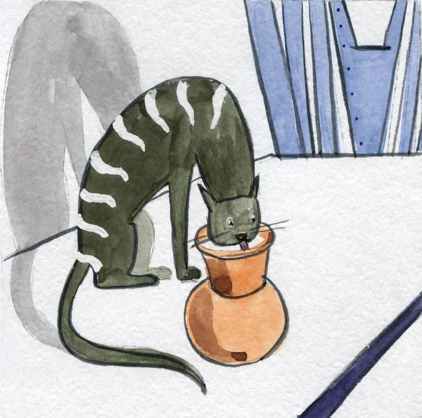 Dětská Ilustrace Akvarel Přátelství Kočky Myši — Stock fotografie