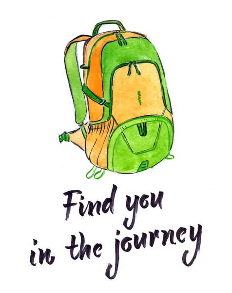 Жовтий Зелений Пакет Подорожах Акварель Ілюстрація — стокове фото
