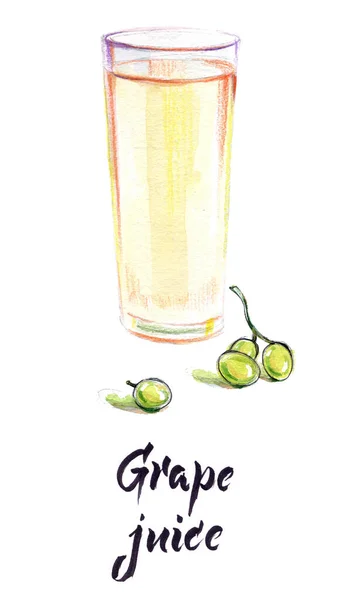 Watercolor Illustration Grape Juice Glass Sprig Grapes Raster — Stock Photo, Image