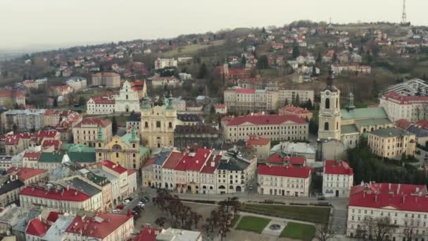 Top kilátás az óvárosra Lengyelországban, Pshemysl — Stock videók