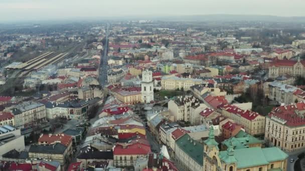 Horní pohled na staré město v Polsku, Pšemysl — Stock video