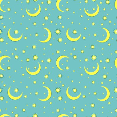 Aylar ve yıldızlar gökyüzünde desenle. Vektör